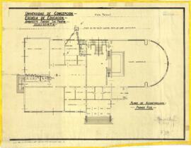 Plano de alcantarillado del primer piso del ex edificio de la Escuela de Educación.