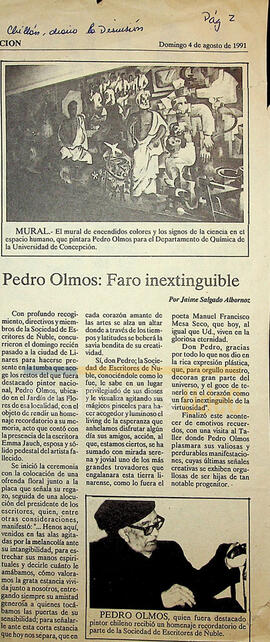 Pedro Olmos : Faro Inextinguible /por Jaime Salgado Albornoz.
