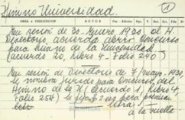 Fichas manuscritas con datos sobre el concurso para la musicalización del Himno de la Universidad de Concepción
