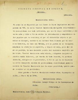 Respuesta del Obispo a una orden enviada por el Rey de no permitir la entrada y divulgación de ciertos papeles (posiblemente propaganda contra la Corona)