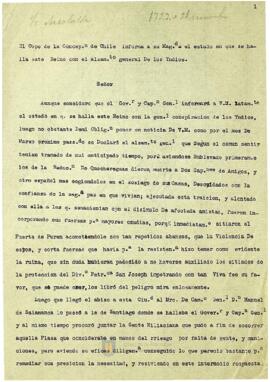 El obispo de Concepción informa al Rey el estado en que encuentra este reino con el alzamiento general de los indios