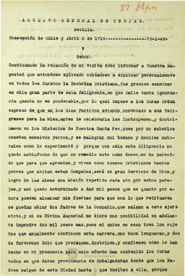 El obispo de Concepción da cuenta al Rey del estado de las plazas y fuertes de la frontera
