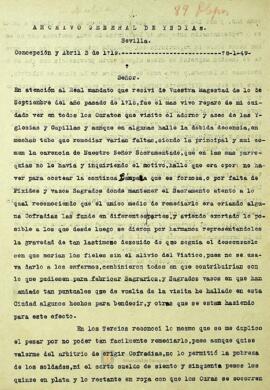 El obispo de Concepción da cuenta al Rey sobre la ignorancia entre los feligreses de los curatos que visitó y las medidas que quiere implementar para evitar esto