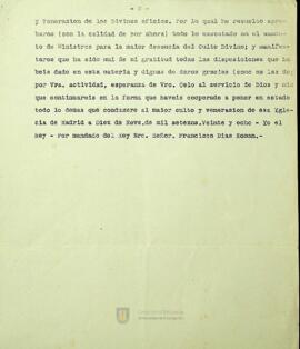 [Carta enviada por el Rey, tiene relación con el aumento de ministros en la iglesia.]