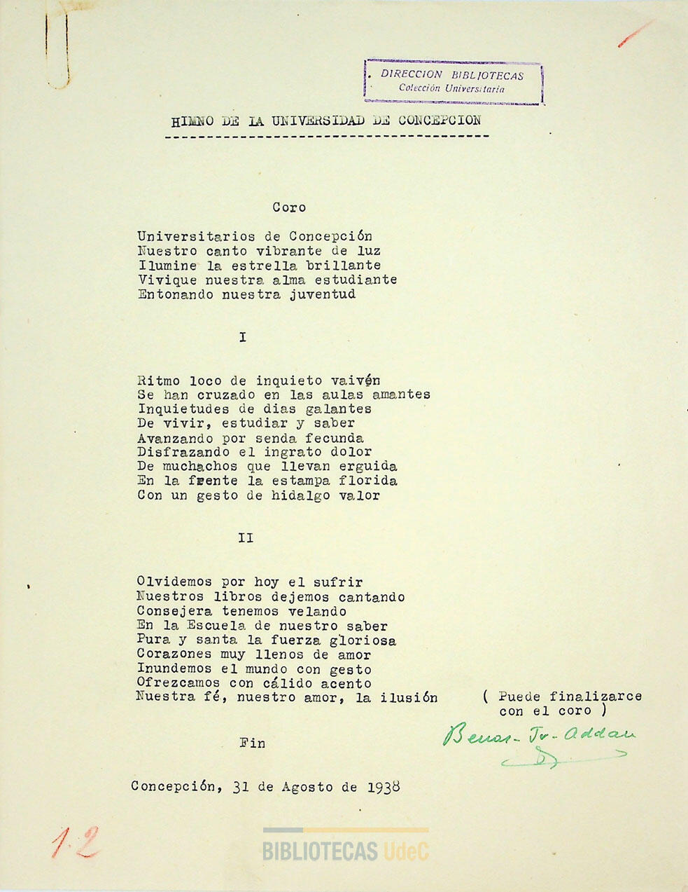 Propuesta Himno de la Universidad de Concepción / Benar-Ju-Addan