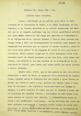El obispo de Concepción informa al Rey sobre las razones por las que se abandonaron las misiones en tierras de indios