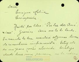 Agradecimiento de Armando Zegrí a Enrique Molina Garmendia