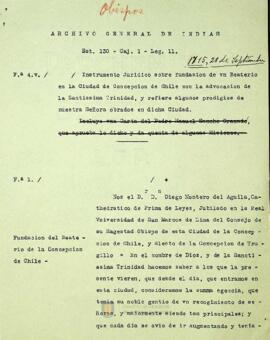 Instrumento Jurídico sobre fundación de un Beaterio en la ciudad de Concepción de Chile dedicado a la Santísima Trinidad, y algunas apariciones de la Virgen María en la ciudad