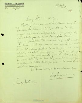 Carta de José Ingenieros sobre el artículo "Tiempo de Renovación" de Enrique Molina Garmendia