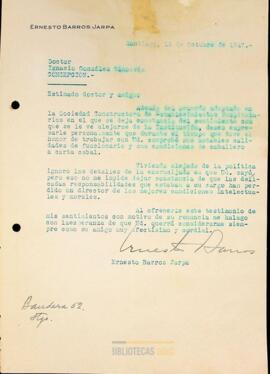 Carta de Ernesto Barros Jarpa a Ignacio González Ginouvés