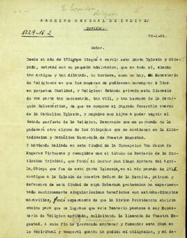 Intención de fundar un Monasterio de religiosas, por parte del Obispo de Concepción