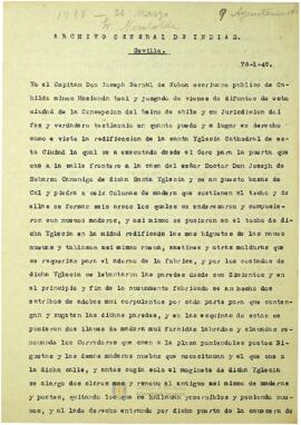 Fecho escrito por Joseph Bernal de Noboa como respuesta al pedimento hecho por Francisco Carrasco sobre el gran deterioro y destrucción de la Catedral de la Concepción
