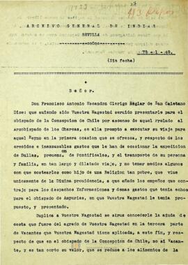 Copia de una carta escrita por Francisco Antonio Escandón al Papa Inocencio XII, donde acepta el puesto de obispo de Concepción. Firma al final Francisco de Arana