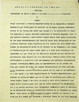 Informe del obispo al rey sobre la situación física de los curatos de la diócesis