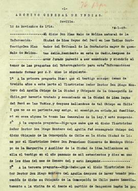 Información sobre Don Diego Montero del Águila del testigo Don Blas Malo de Molina, por posible ascenso