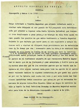 Informe del Obispo de Concepción al Rey sobre la finalización de la reestructuración y arreglos de la Catedral de Concepción