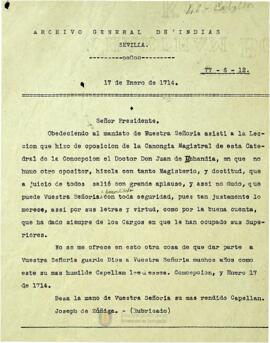 El obispo informa sobre la participación del reverendo padre Joseph de Zúñiga a una lectura del Doctor Juan de Echandía