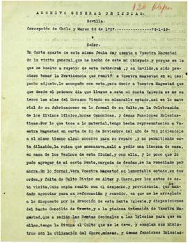 Carta del obispo de Concepción al Rey donde da cuenta del estado de su obispado