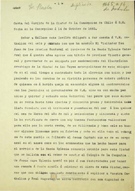 Informe sobre servicios que ha hecho Juan de las Ruelas Sandoval como Gobernador Provisor y Vicario General en interin del Obispado de Concepción