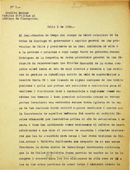 Petición del rey al Gobernador de Chile para enviar ayuda y dinero a los misioneros en Nahuel Huapi