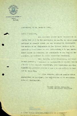 Agradecimiento por su nombramiento como Miembro Honorario de la Sociedad Geográfica de Chile