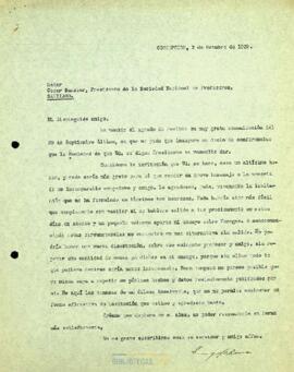 Respuesta de Enrique Molina Garmendia sobre la invitación dada por la Sociedad Nacional de Profesores para inaugurar el ciclo de conferencias de 1939