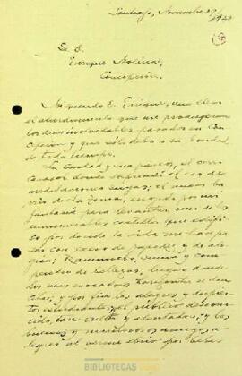 Carta de Pedro Prado a Enrique Molina con sus impresiones sobre Concepción
